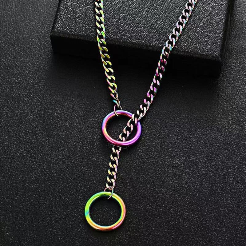 MIFYNN Heart O ring Slip Chain Necklaces for Women Stainless Steel Cuban Chain Bar Necklace Punk Rock Collar Necklace Handmade Adjustable Lariat Y Necklaces for Men - Image 5